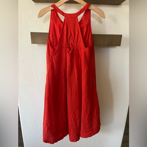 Banana Republic| Vibrant Red 100% Linen Sleeveless Shirt Dress, Lagenlook Style• - Picture 2 of 12